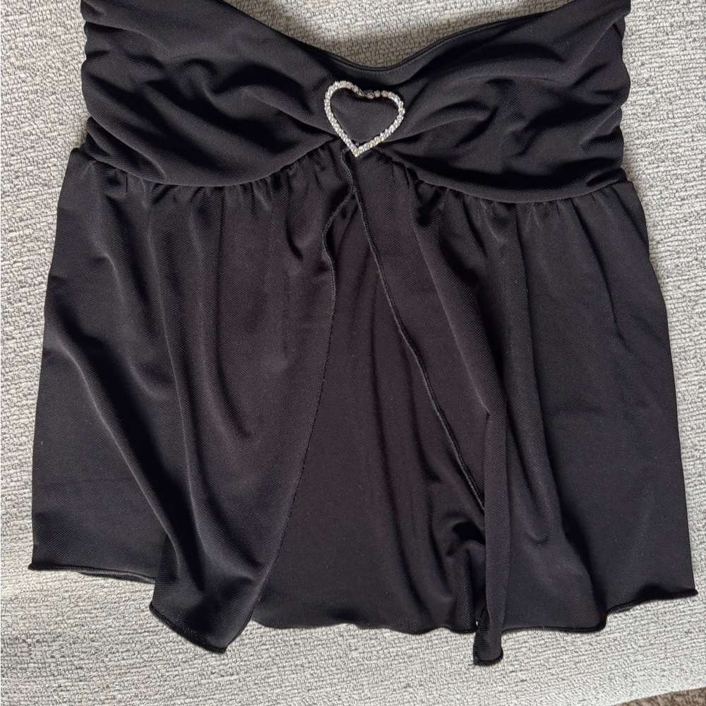 Black Strapless Top with Heart Detail